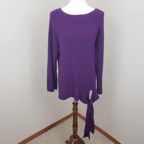 Halogen Tie Front Long Sleeve Purple Sweater - Picture 1 of 5